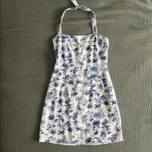 Abercrombie & Fitch White and Blue Patterned Halter Dress